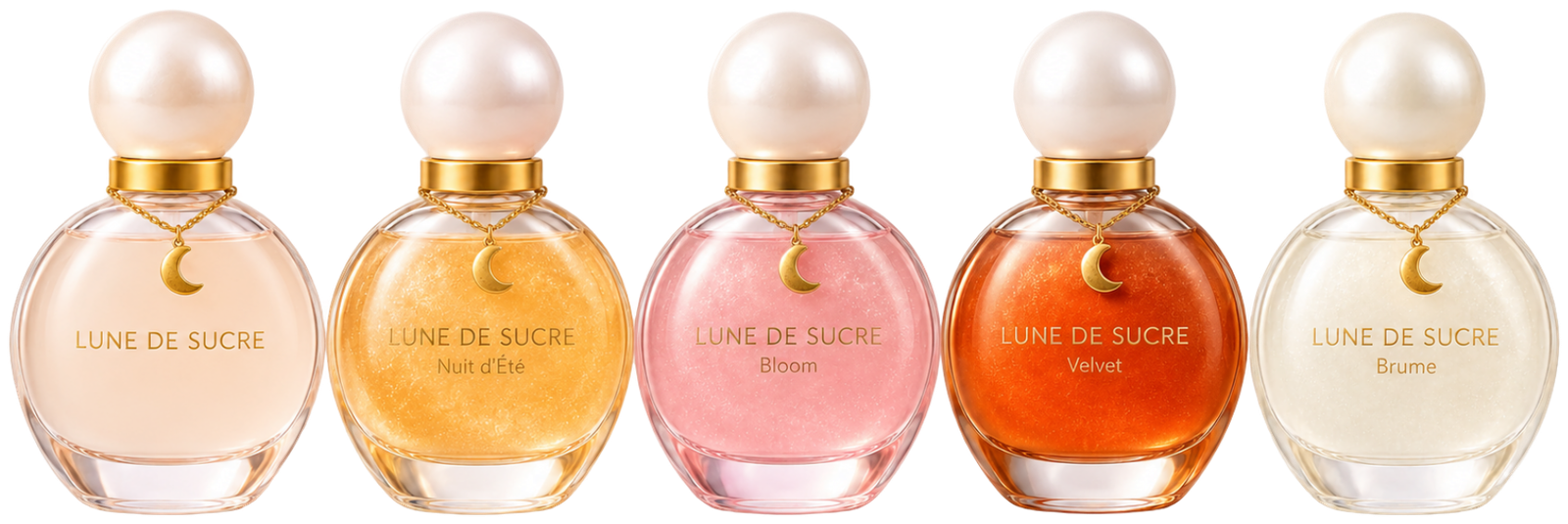 La collection Lune de Sucre : Original, Nuit d'Été, Bloom, Velvet et Brume
