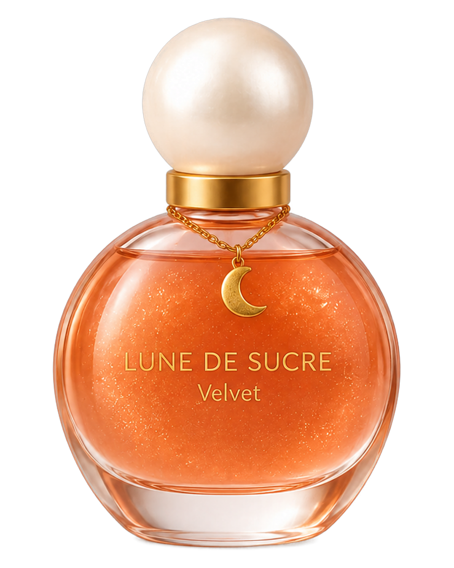 Lune de Sucre Velvet, flacon ambré à la lune dorée